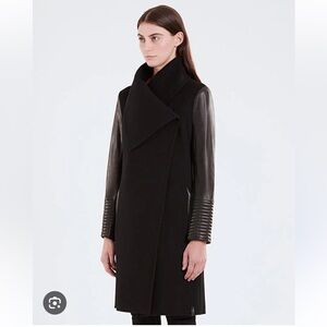 RUDSAK Black Trench Coat with Leather Sleeves